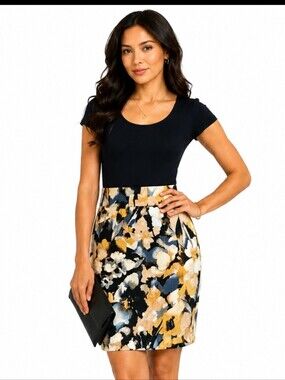 Cato Black Cream Floral Spandex Blend Mini Skirt Sz 10